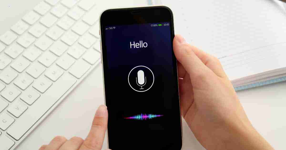Smart speaker and phone showcasing AI voice search in action