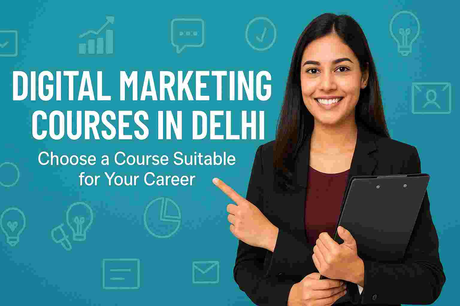 Students learning digital marketing in Delhi classroom with trainer and laptop