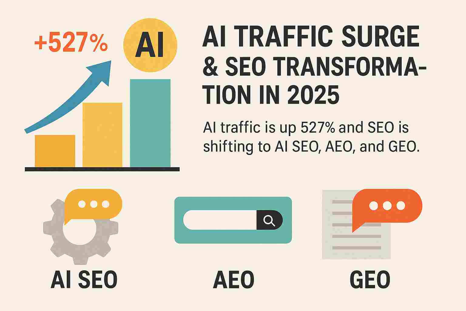 AI traffic growth and SEO transformation with AI SEO, AEO, and GEO in 2025