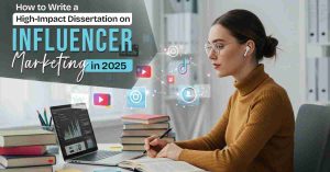 Student writing influencer marketing dissertation in 2025 with digital tools