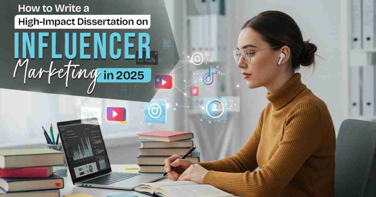 Student writing influencer marketing dissertation in 2025 with digital tools