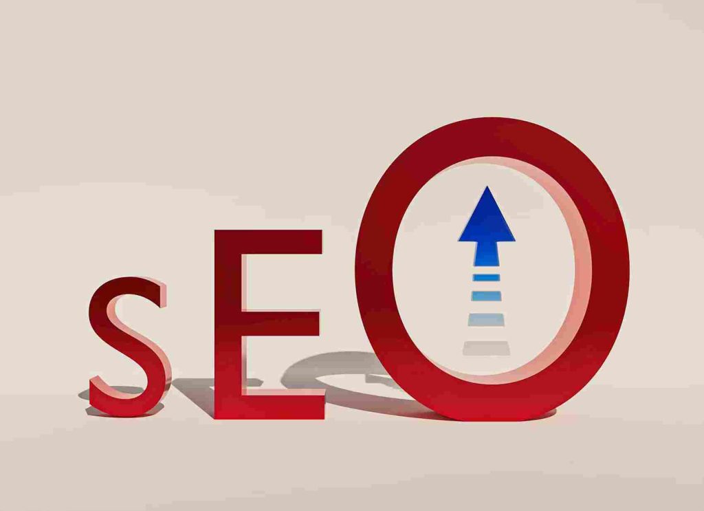 SEO letters with upward arrow showing growth in search visibility