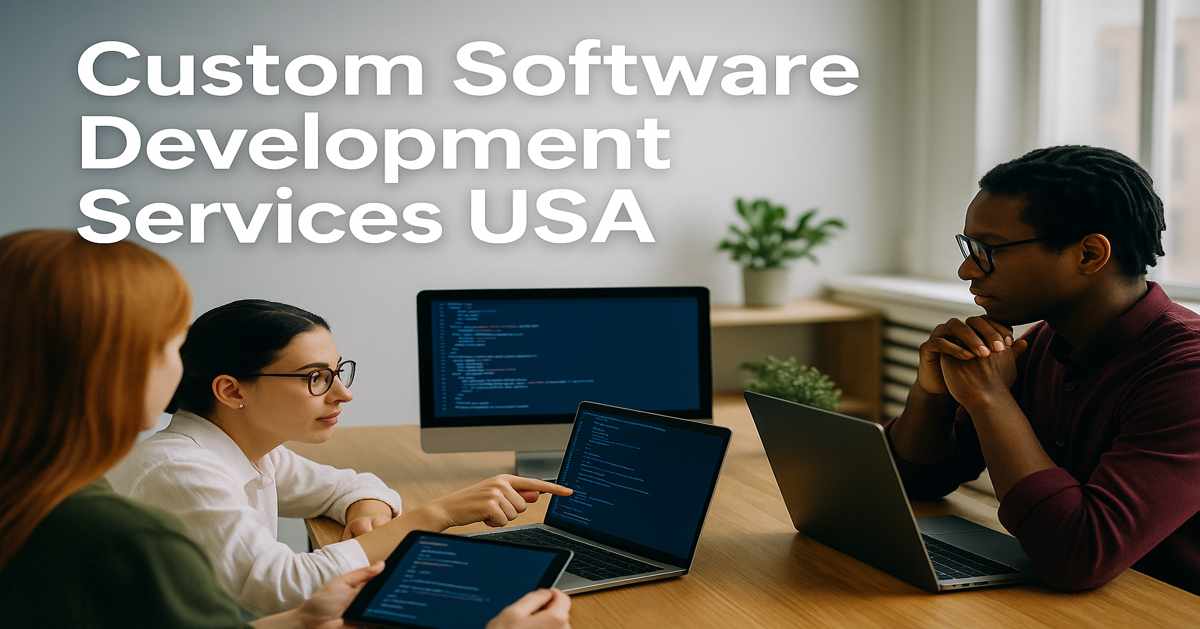A team of developers collaborating on custom software solutions for business growth in the USA.