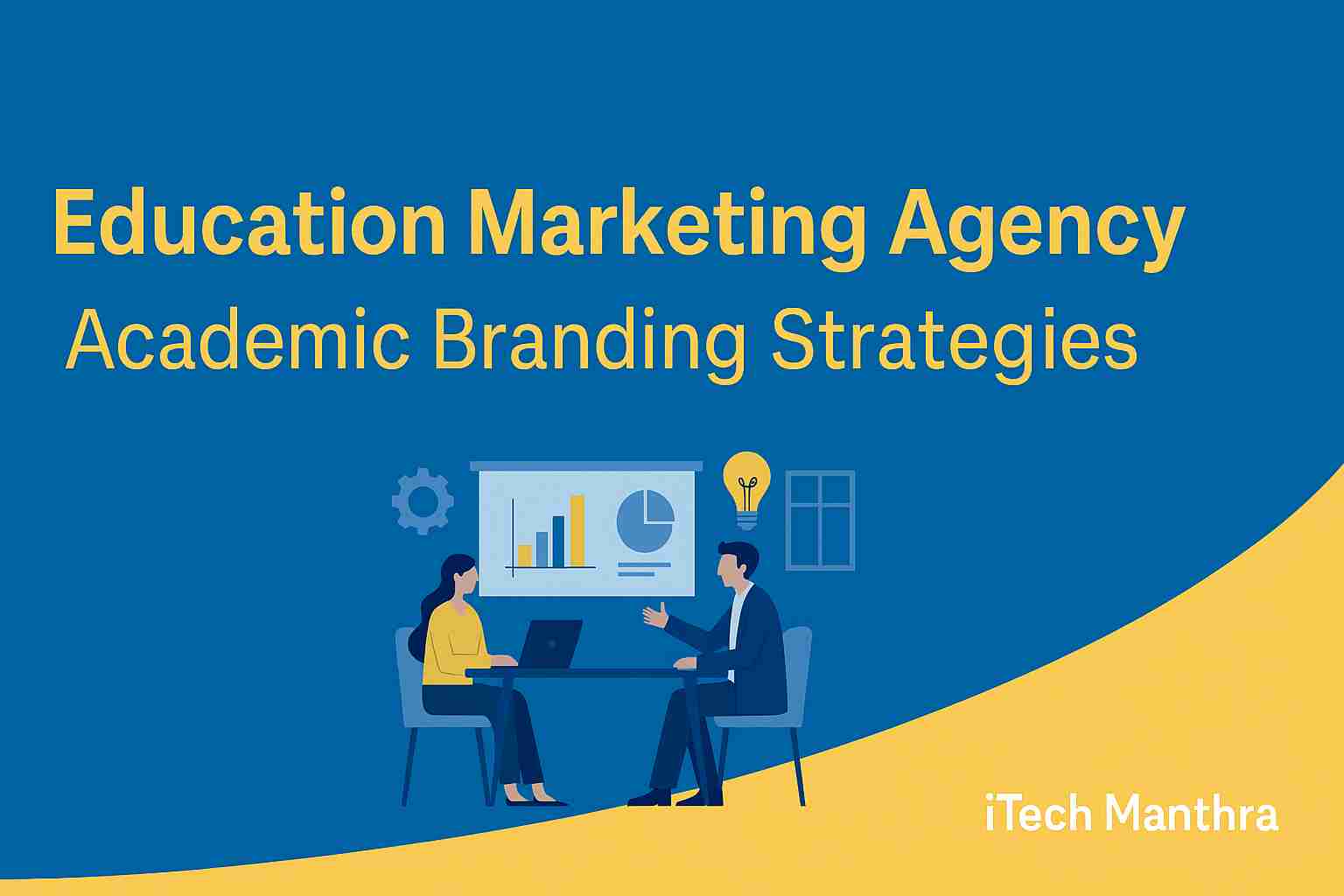 A marketing team planning academic branding strategies for universities and schools in a digital workspace.