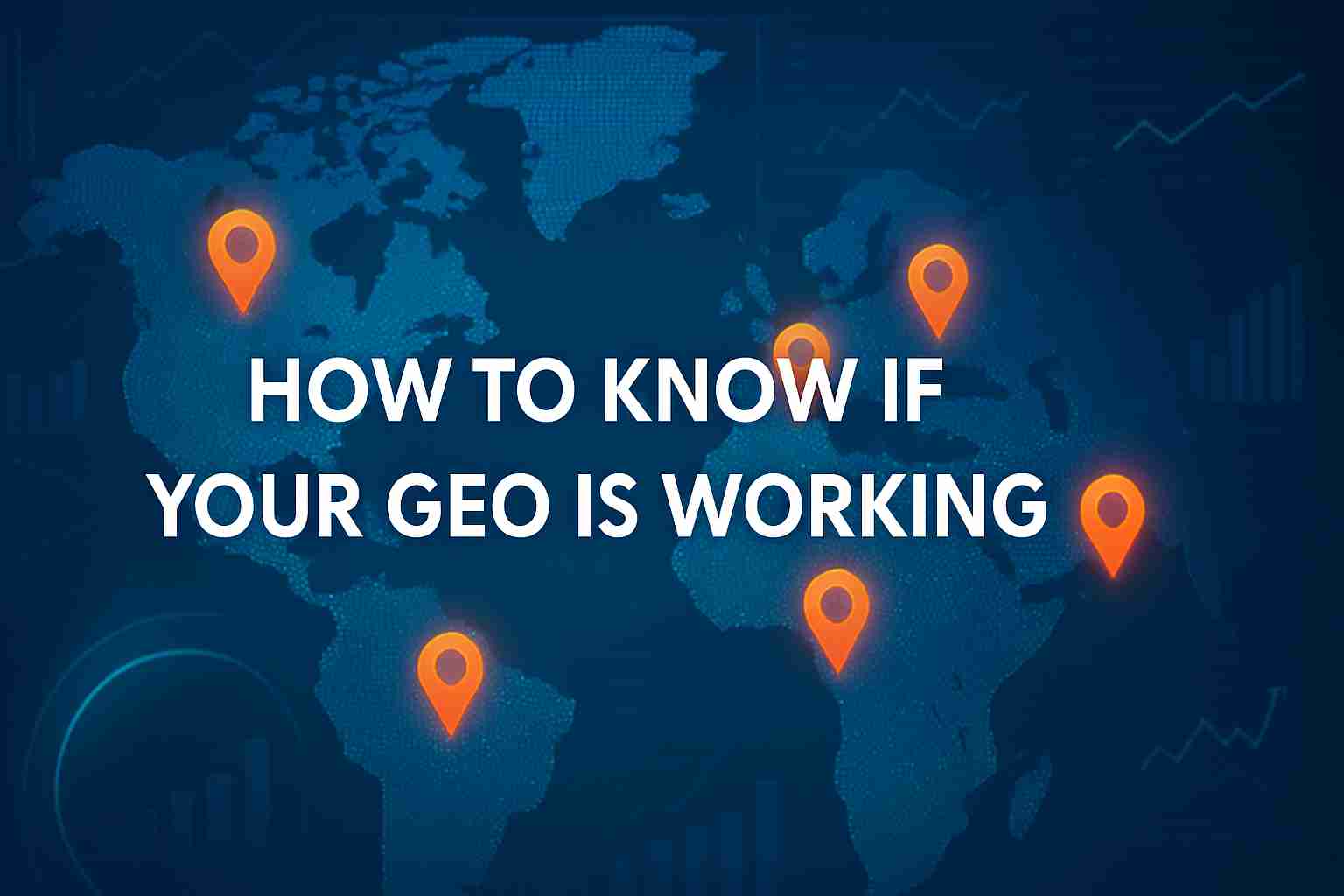 A digital dashboard map showing regional analytics and glowing location markers representing GEO testing and performance tracking