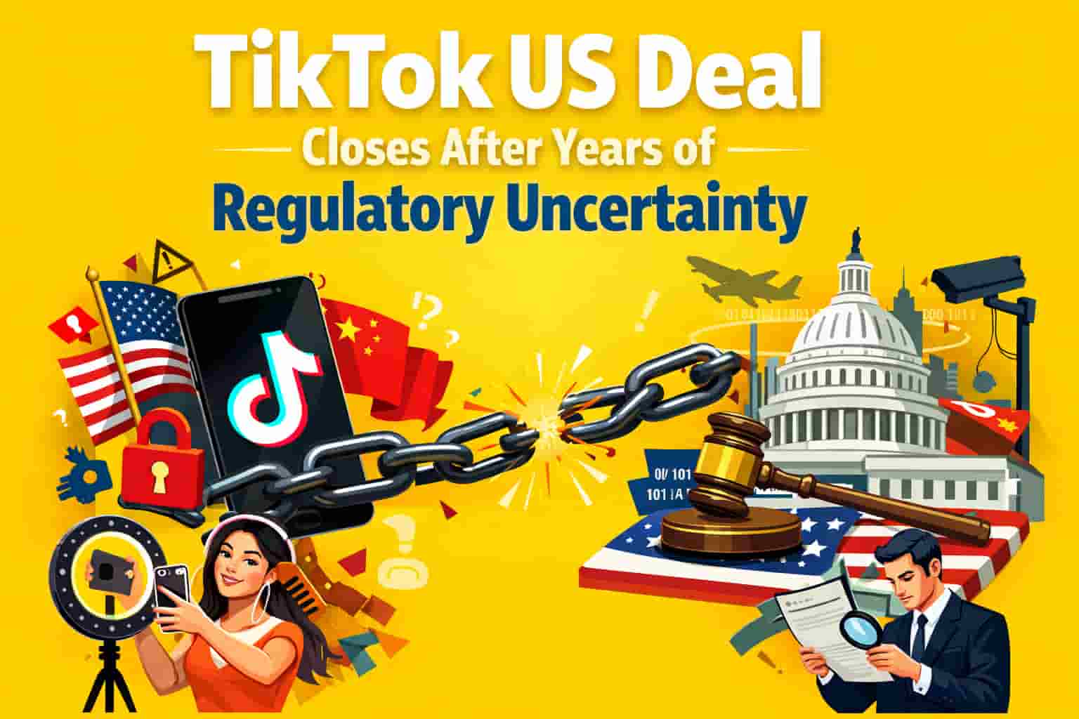 Illustration showing TikTok US deal closure after years of regulatory uncertainty and data privacy concerns