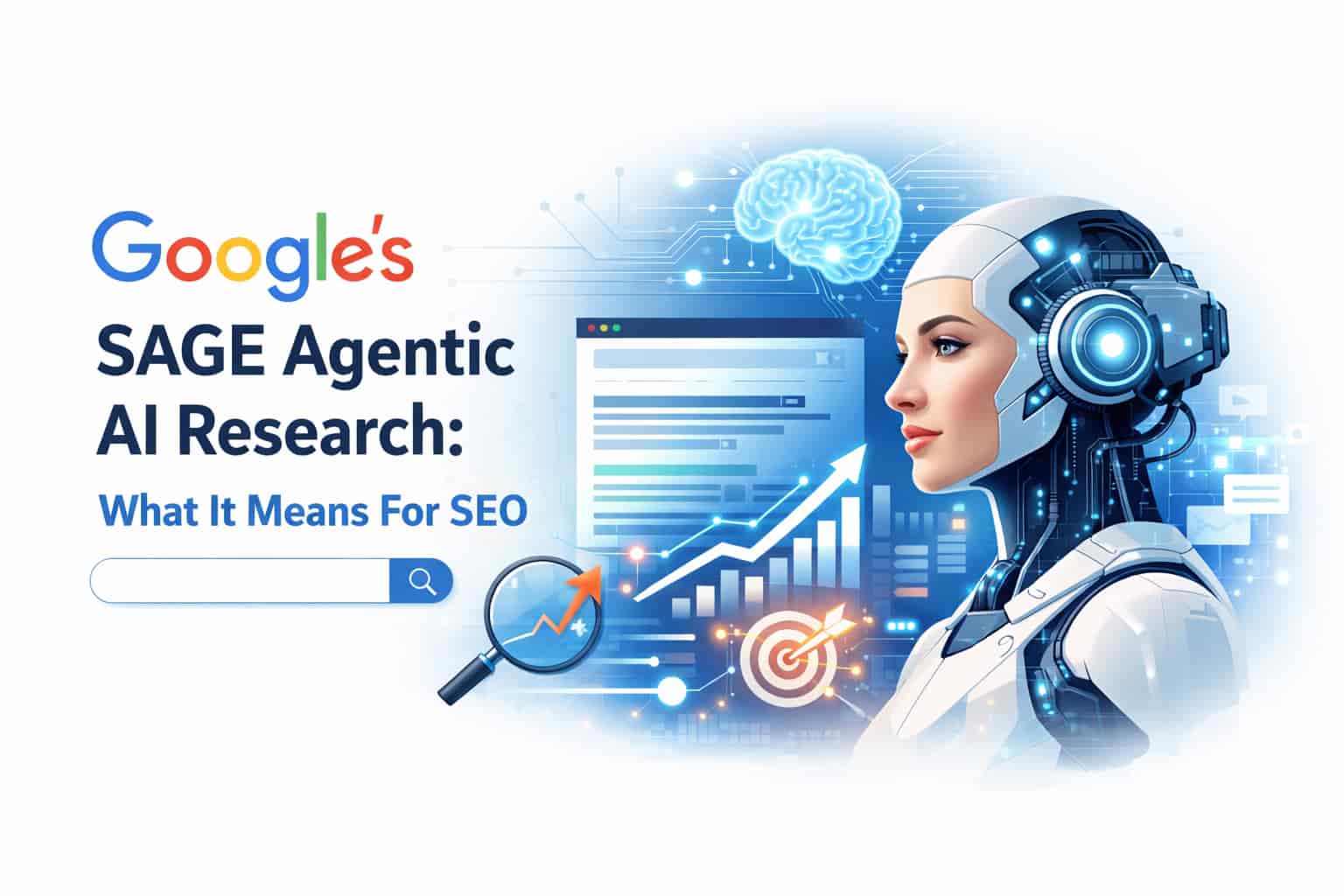 Illustration explaining Google’s SAGE Agentic AI research and its impact on SEO and AI-powered search