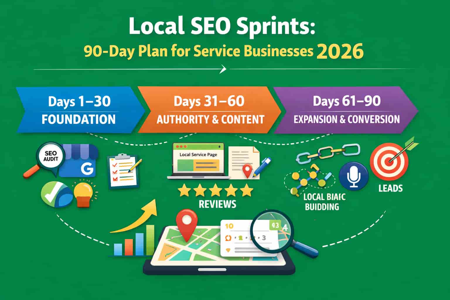 Local SEO sprints 90-day plan for service businesses to improve Google Maps and local search rankings in 2026