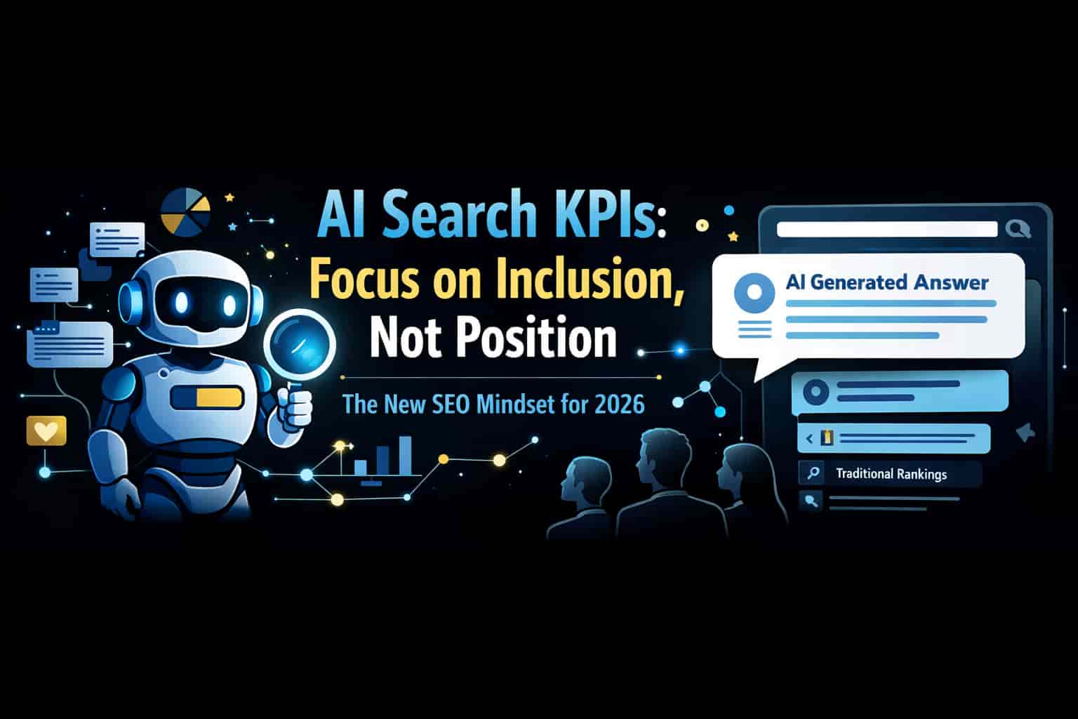 AI Search KPIs focus on inclusion not position concept showing AI generated answers and search visibility metrics