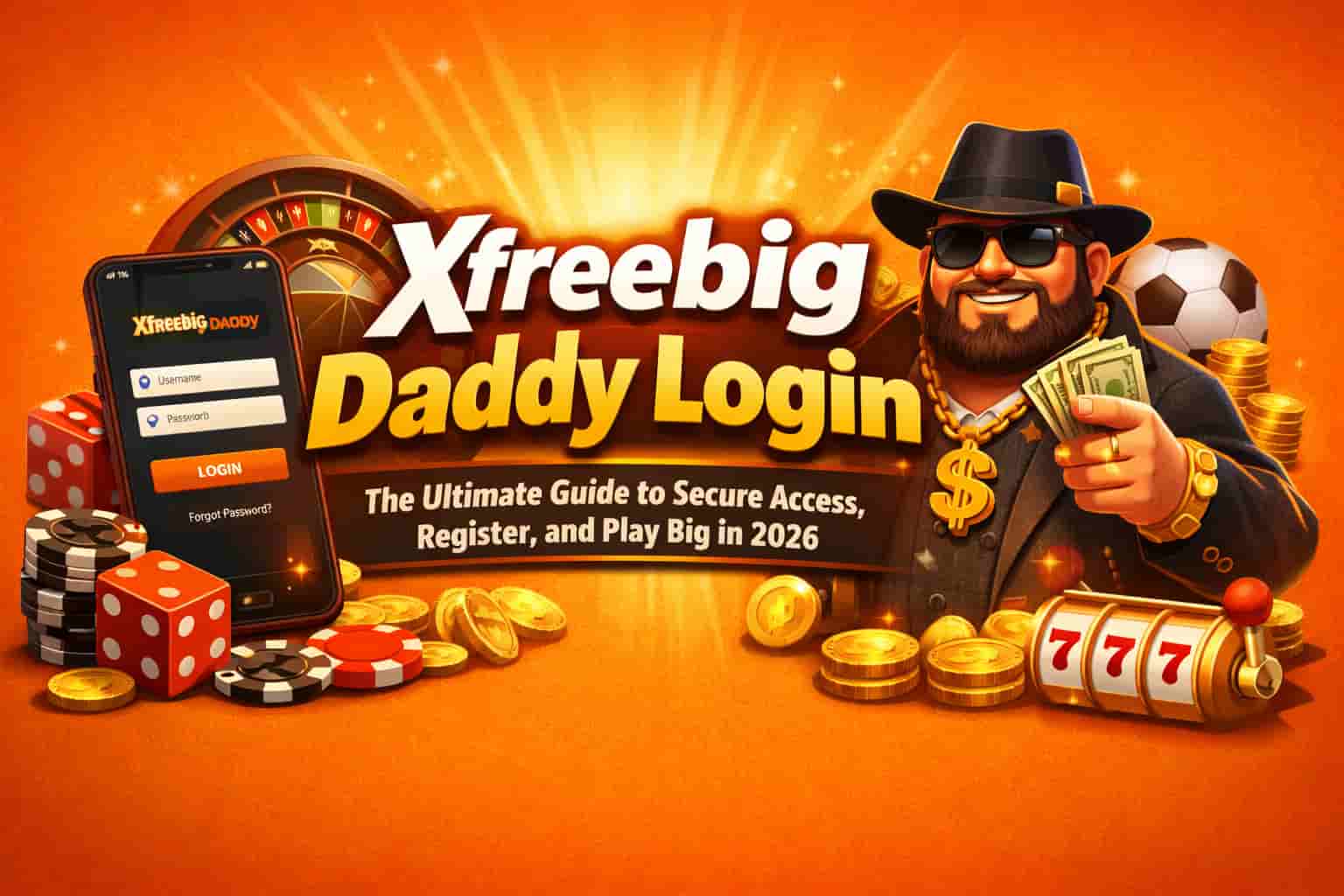 Xfreebig Daddy login page guide with mobile app screen and secure register and app download instructions 2026
