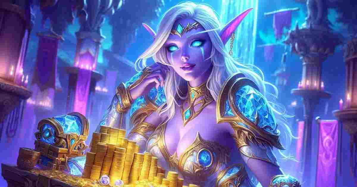 A World of Warcraft TBC Anniversary player character farming gold and resources in the Nagrand landscape.