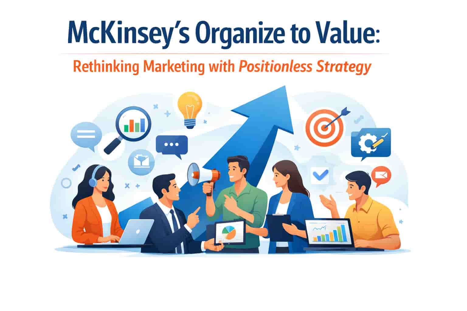 McKinsey’s Organize to Value concept visualized with marketing professionals working together, symbolizing flexibility and growth in positionless marketing.