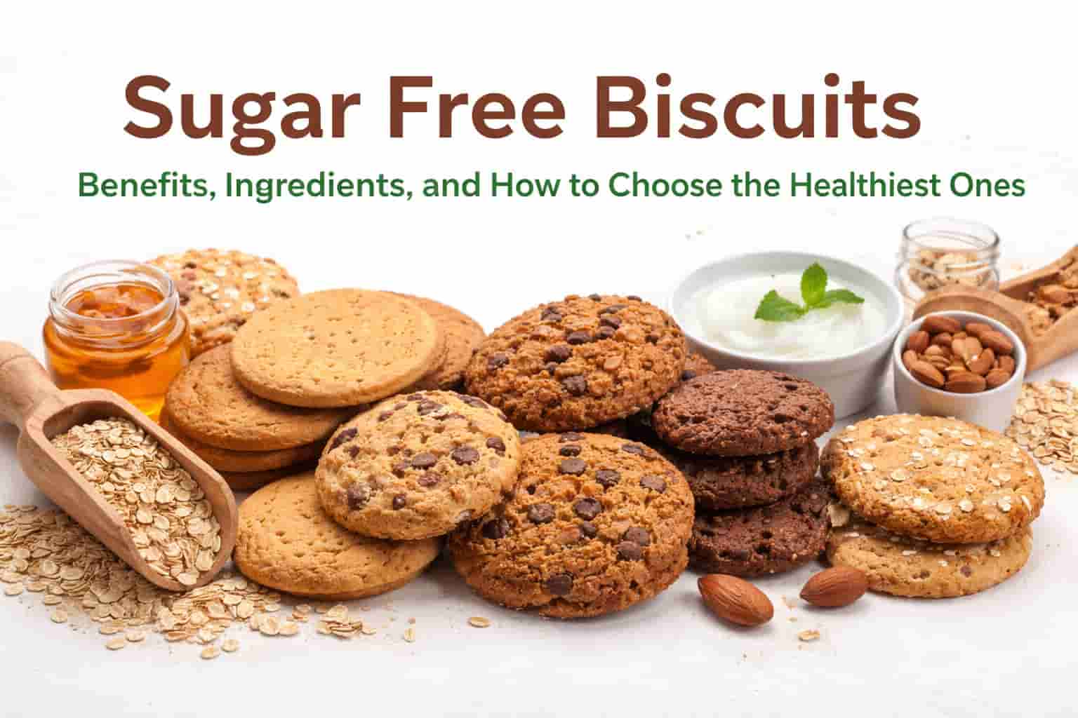Healthy sugar free biscuits made with oats and nuts on a white background