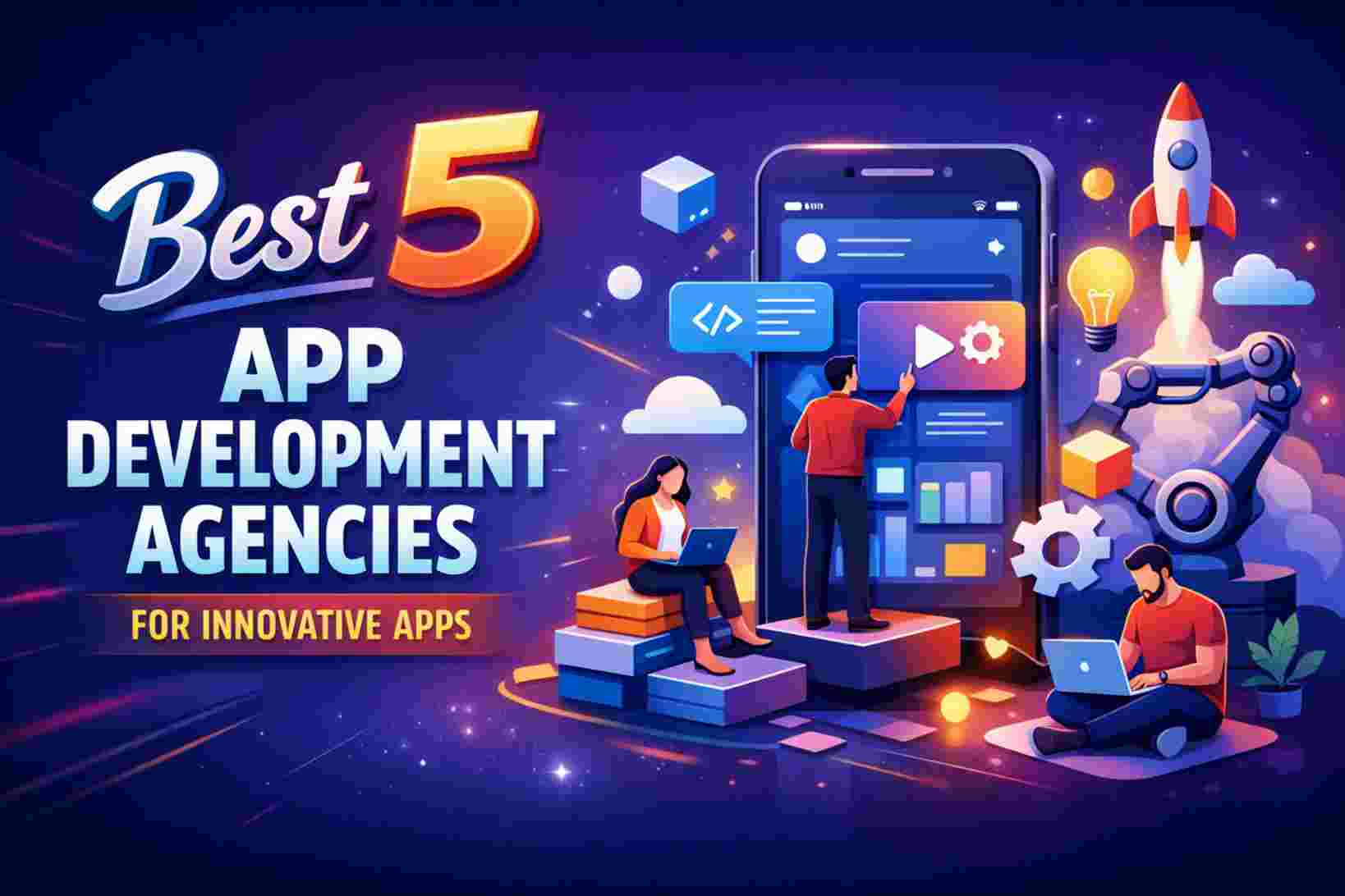 A professional digital workspace featuring a smartphone, tablet, and high-end laptop displaying innovative mobile app UI/UX designs for healthcare and fintech industries.