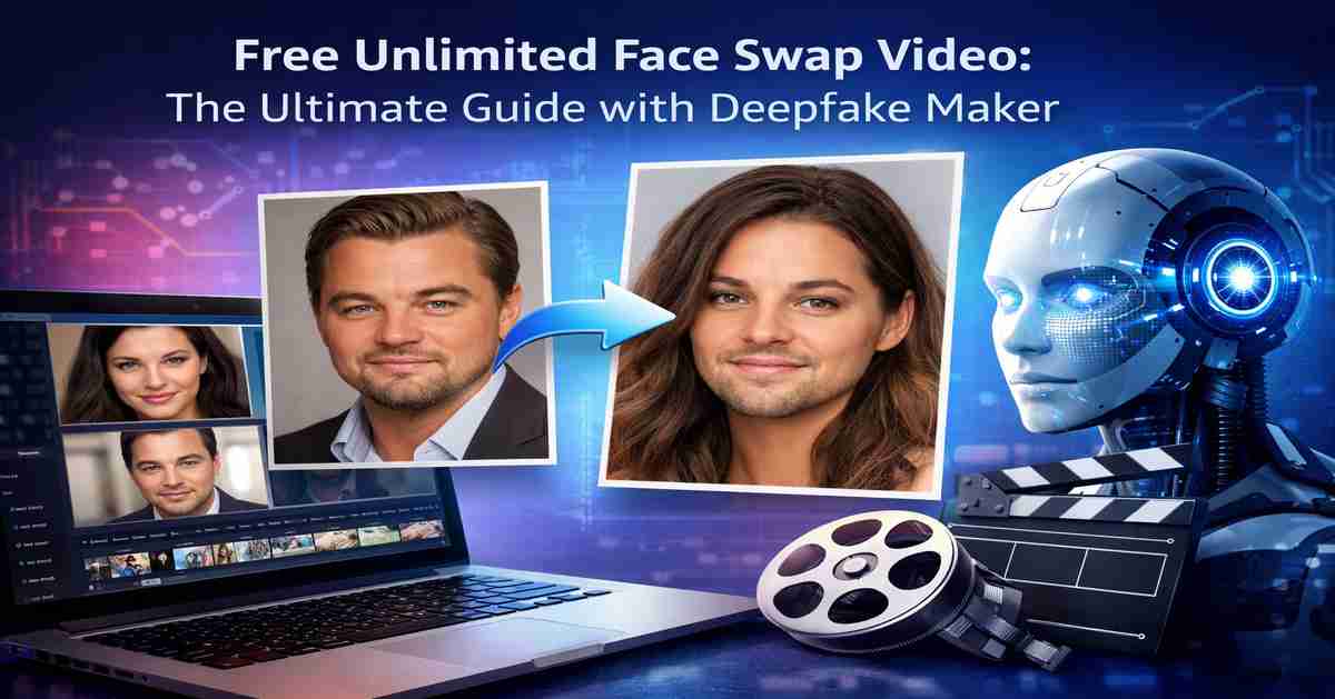 A visual guide to using Deepfake Maker for free unlimited AI face swap videos with high-quality blending and no watermarks.