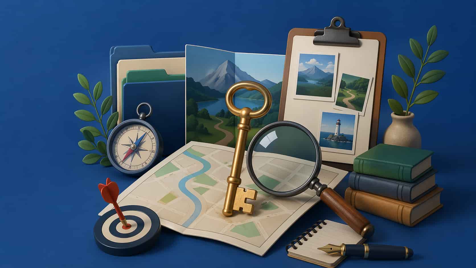Illustration of restricted keyword SEO strategy with magnifying glass, lock symbol, and analytics tools on blue background