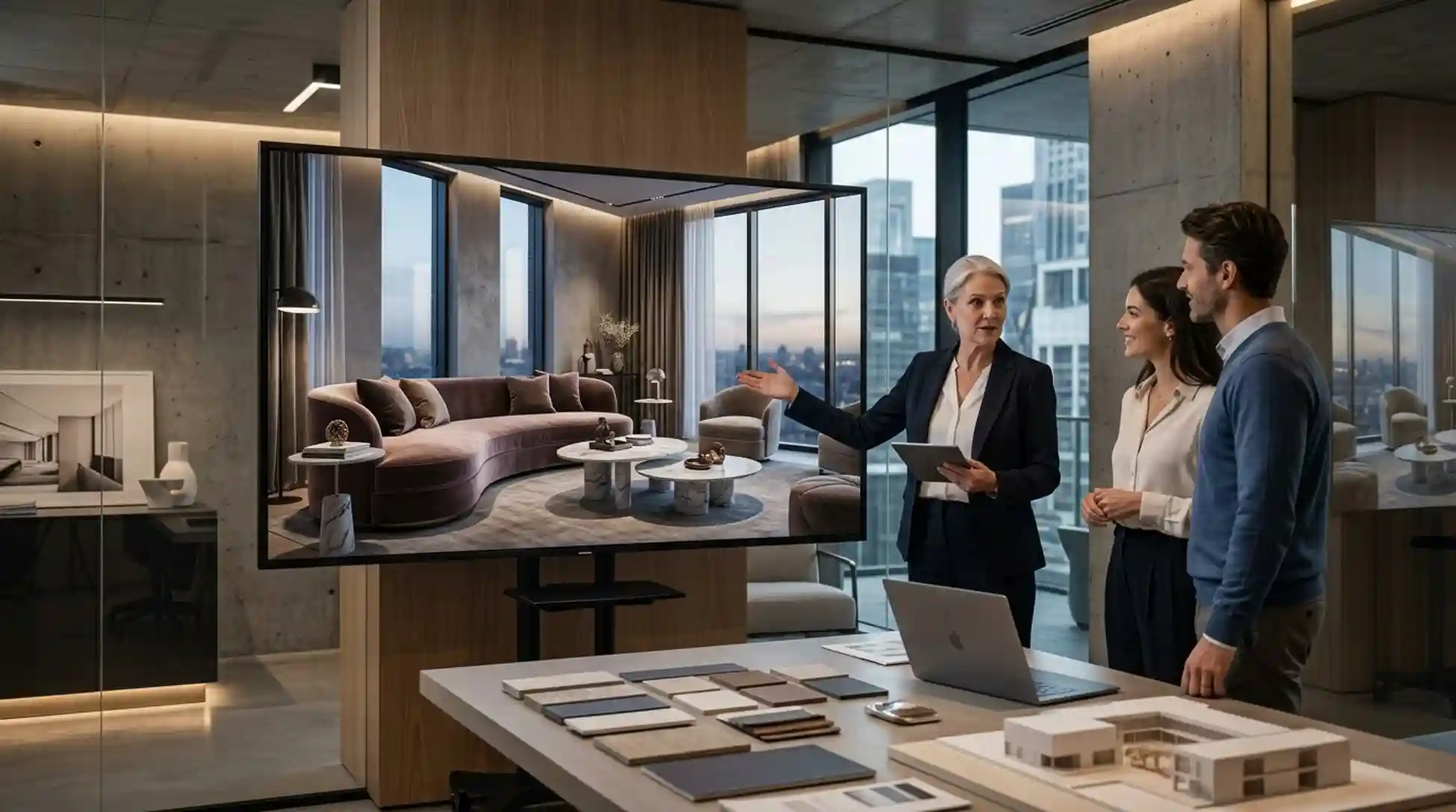 Interior designer using Higgsfield AI Image Generator to create cinematic design concepts, architectural visualizations, and client presentation mockups.