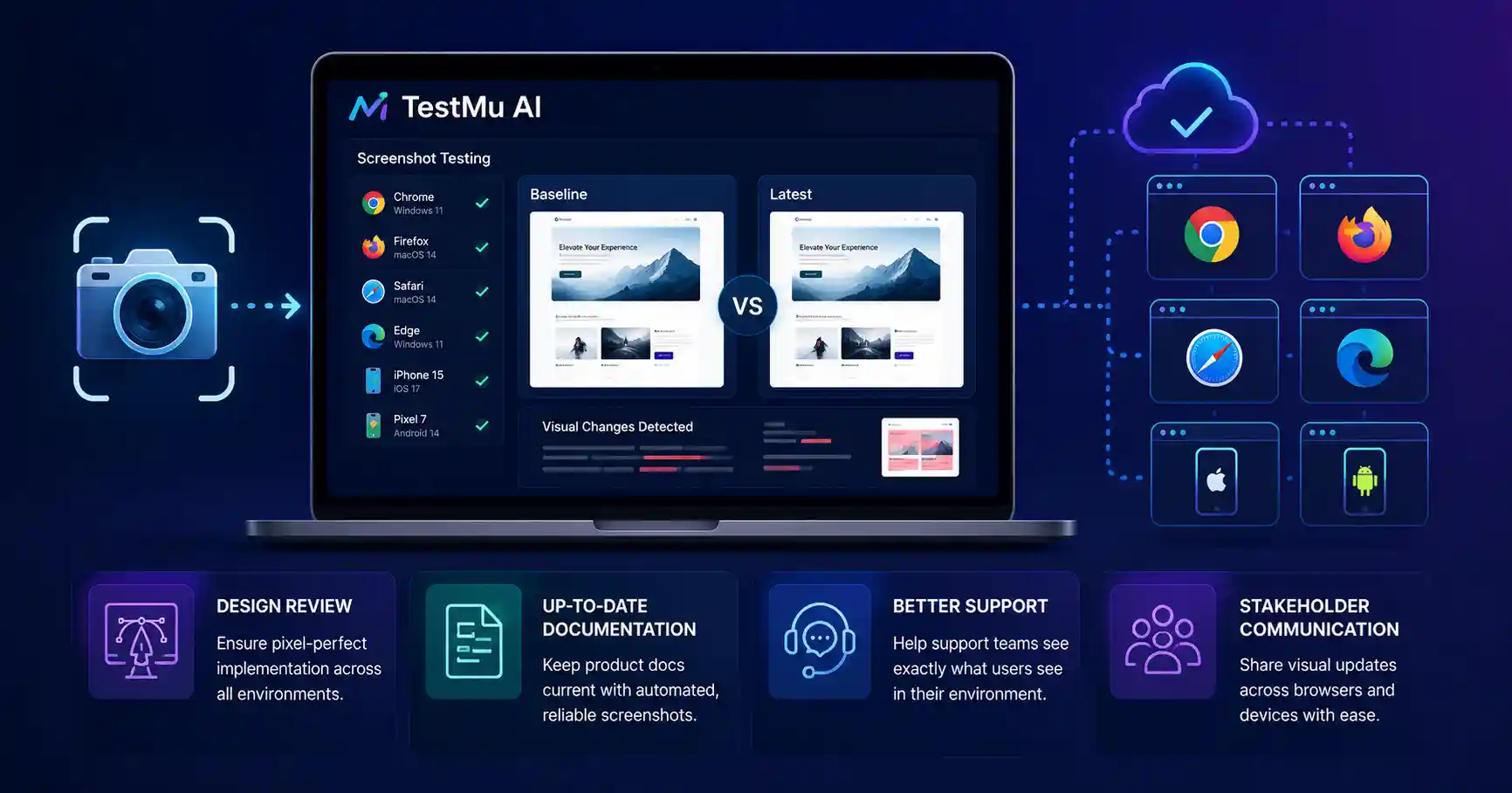 TestMu AI screenshot testing dashboard for visual regression and cross-browser QA testing