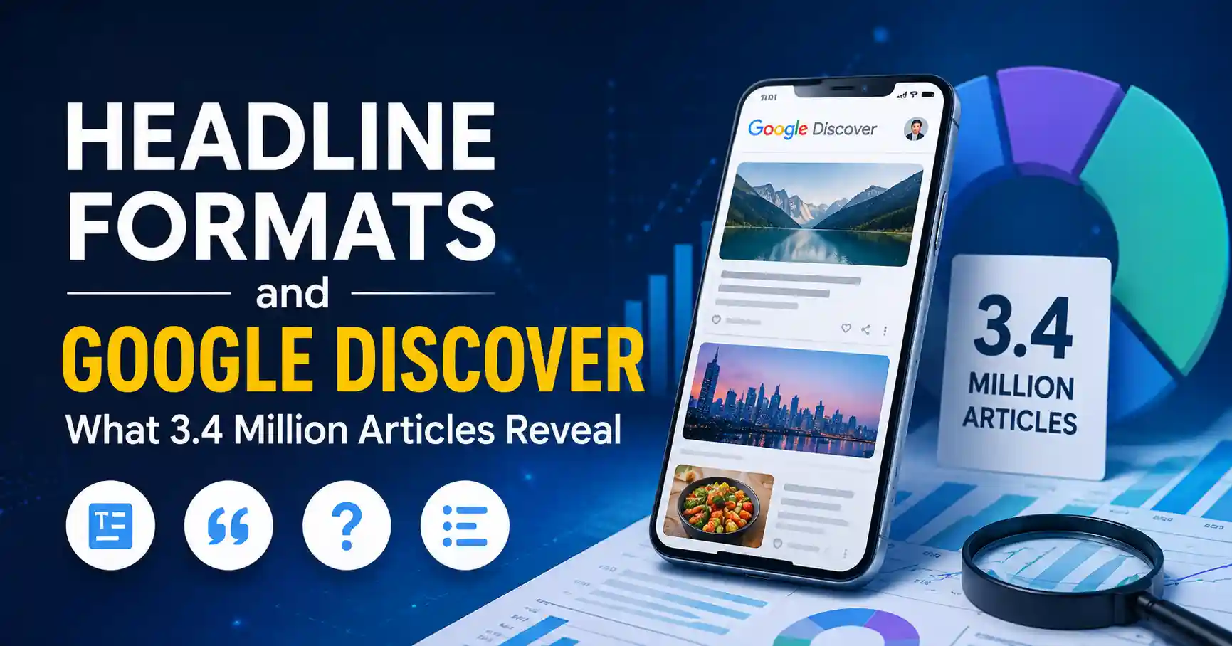 Headline formats and Google Discover study revealing insights from 3.4 million articles on SEO visibility and organic traffic