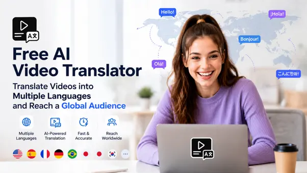 AI video translator converting videos into multiple languages with subtitles and localization tools