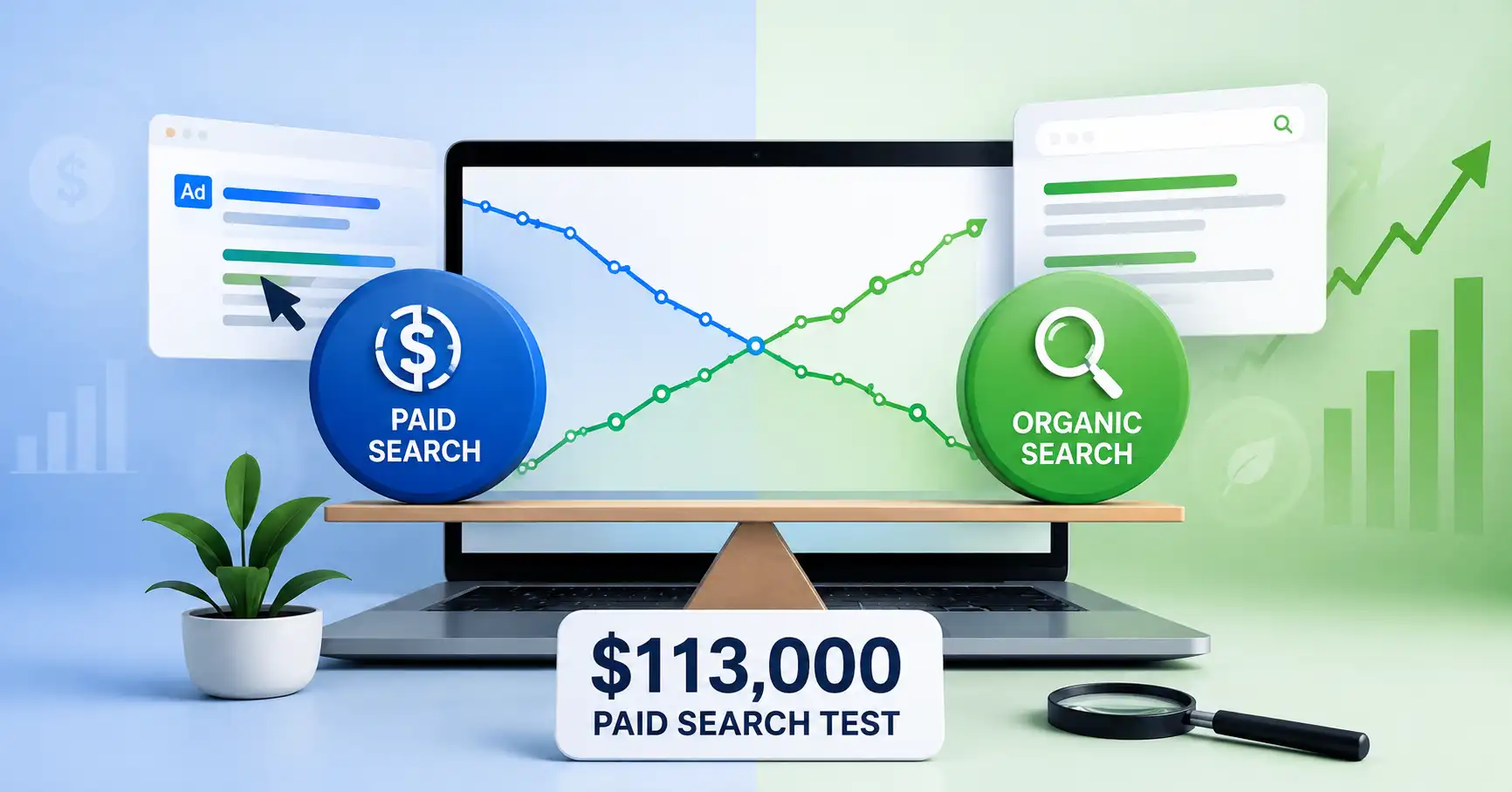 $113,000 paid search test comparing paid search and organic traffic
