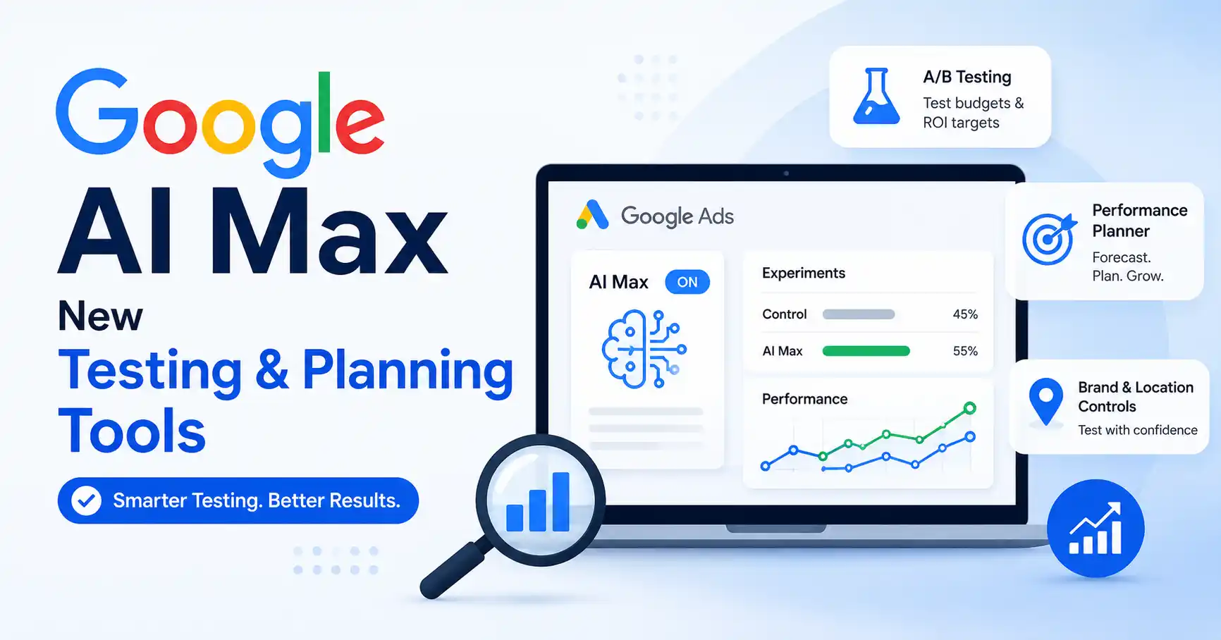 Google AI Max testing and planning tools for Search campaigns