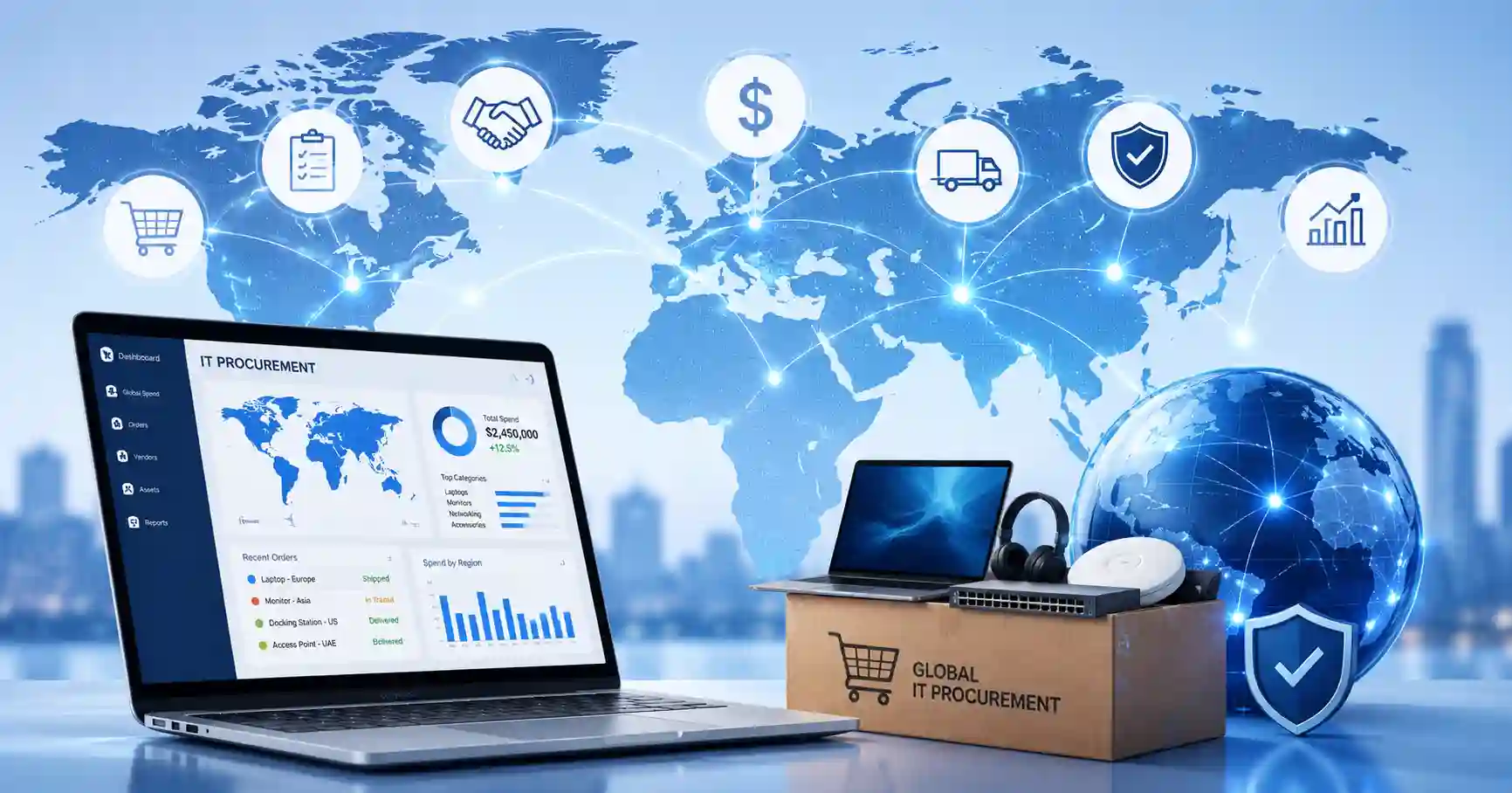 Technology-driven global IT procurement with automated purchasing, vendor management, analytics, and asset tracking
