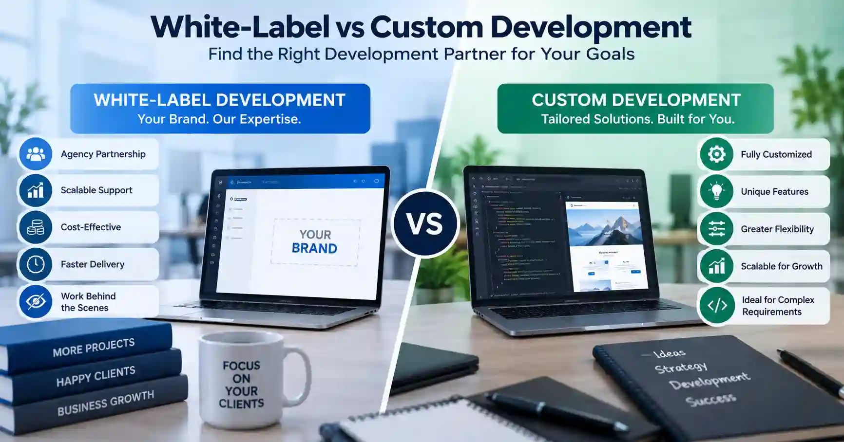 White-label vs custom development comparison for website projects