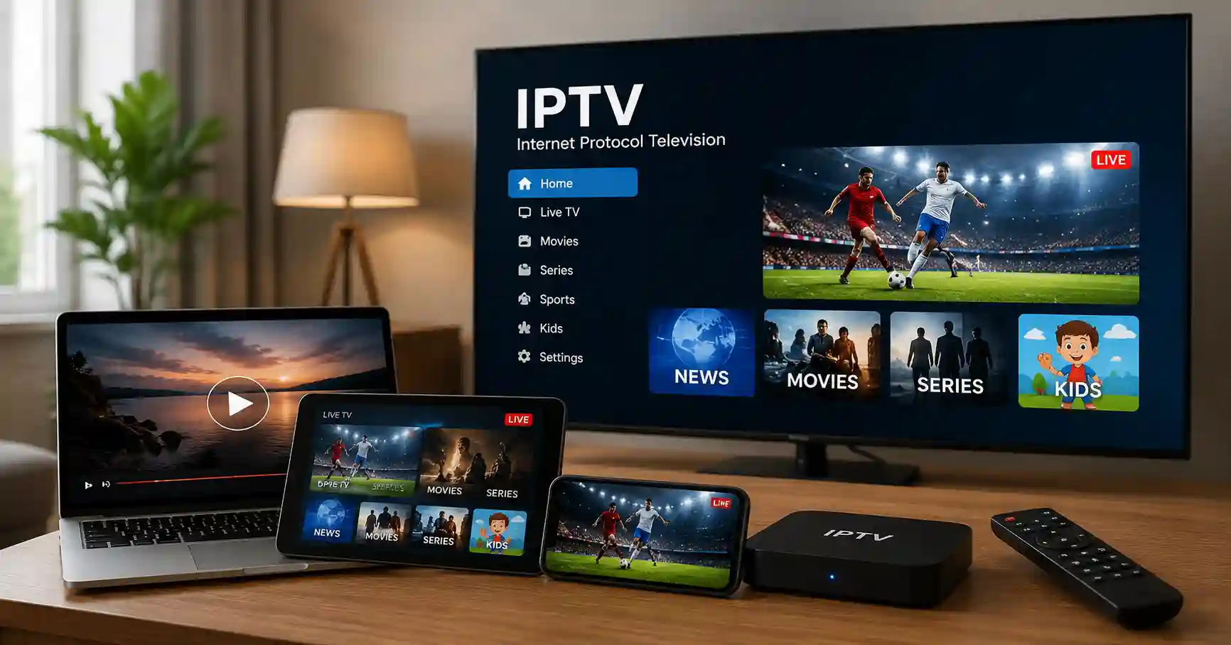 Modern digital TV entertainment with IPTV streaming on smart TV