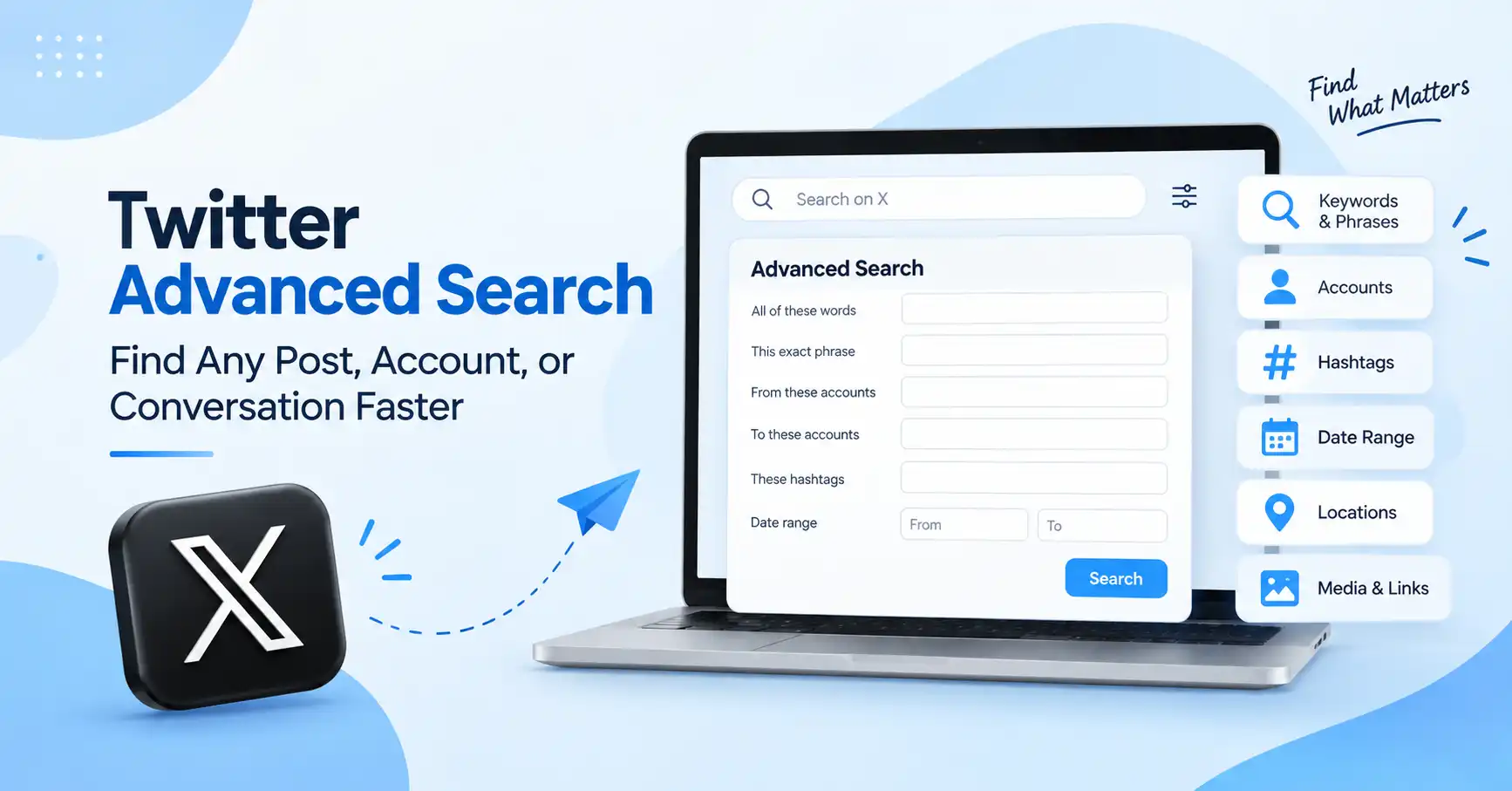 Twitter Advanced Search guide showing search operators and filters