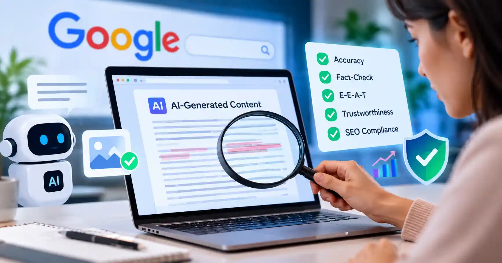 Human fact-checking AI-generated content for Google SEO
