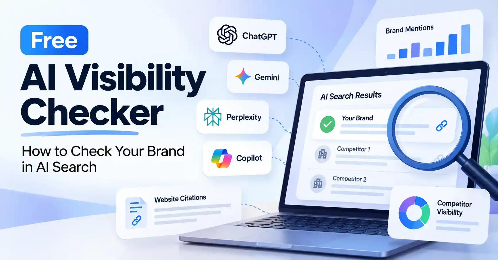AI visibility checker dashboard showing brand mentions and website citations in AI search results.