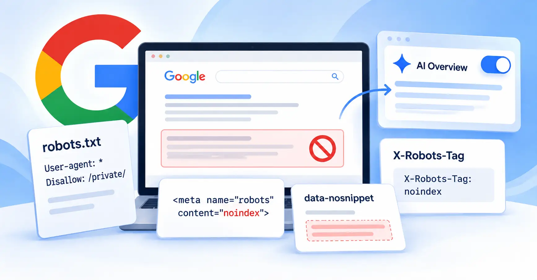 Google Search content controls for website indexing, robots meta tags, and AI search visibility.