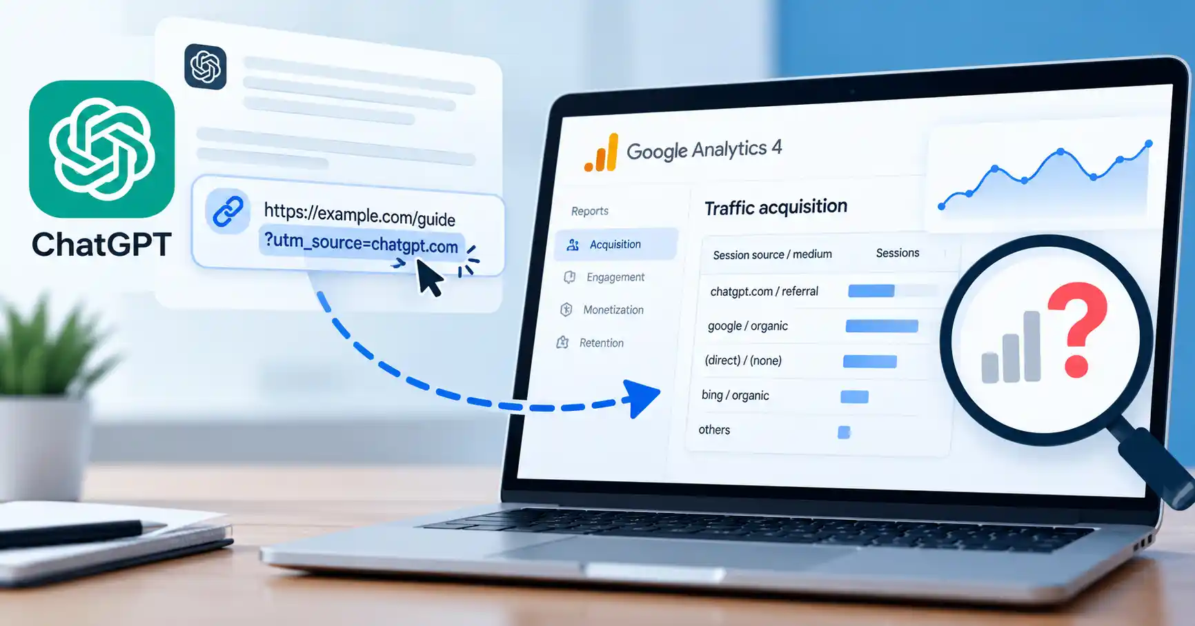 ChatGPT UTM tracking and AI referral traffic measurement in Google Analytics 4