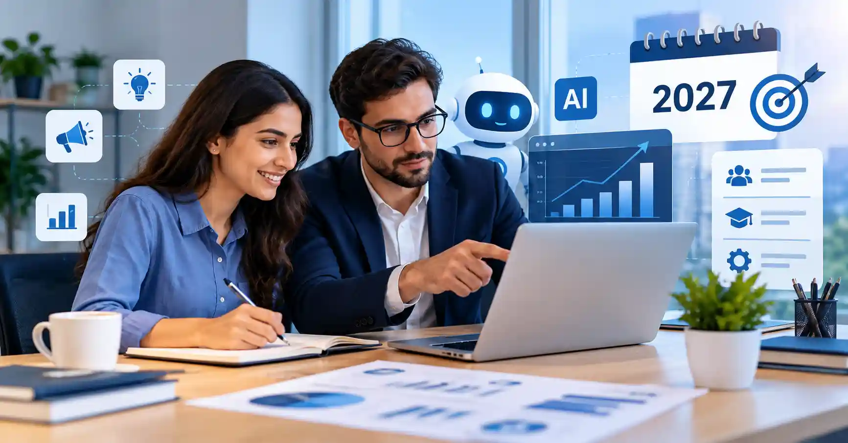 Marketing team planning a 2027 budget for junior hires, AI tools, and employee training.