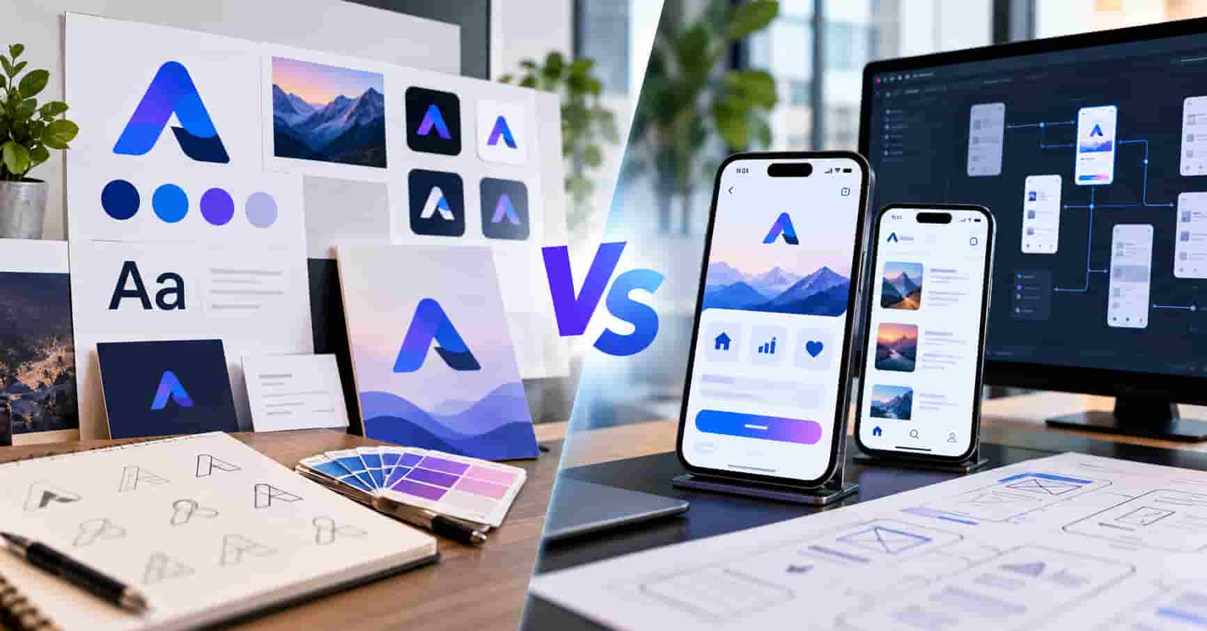 Branding and identity design compared with mobile app design agency