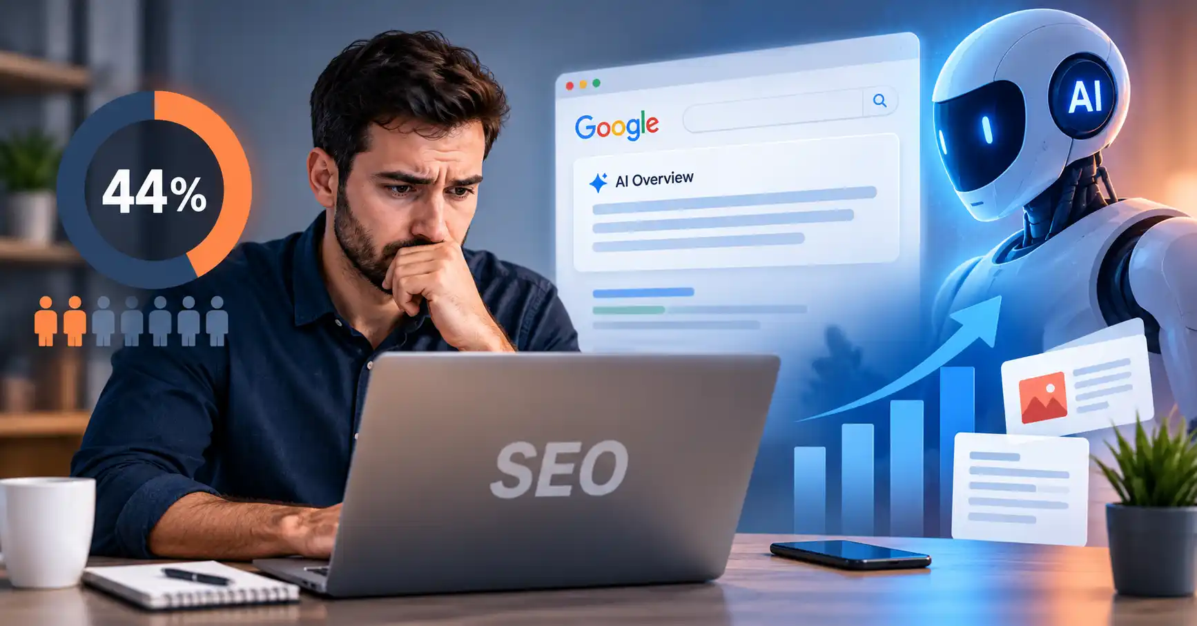 SEO professional analyzing the impact of AI on search engine optimization.